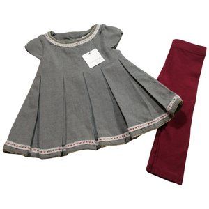 Size 3-6M - Grey/ Burgundy 2 Piece Outfit w/ Gold Button Details